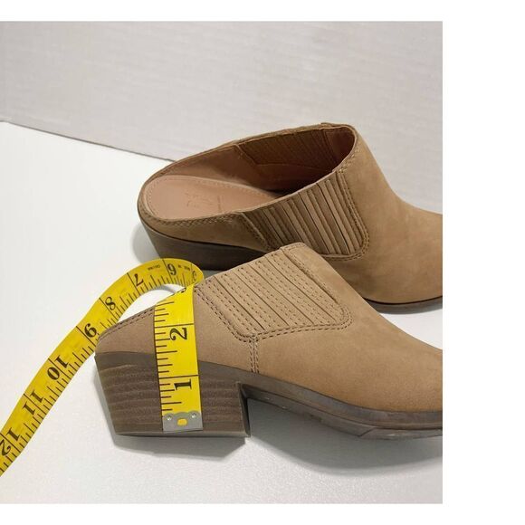 Frye Rowen‎ Gore Suede Leather Mule Slip Stacked Heel On 6.5 Beige - Picture 4 of 10